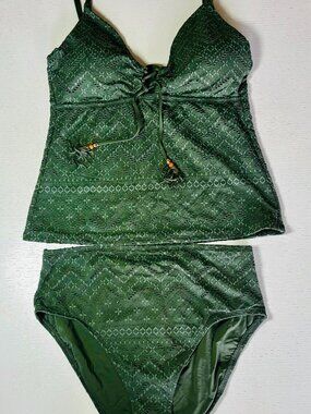 La Blanca Women's Olive Green Lace Two Piece Swimsuit. NWT